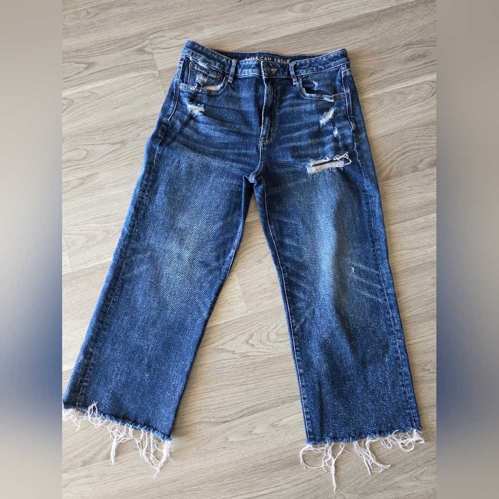American Eagle Outfitters Dark Blue Wide Leg Crop Jeans